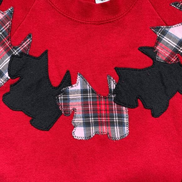 Vintage 80s Red Scottie Dog Applique Sweatshirt XL Plaid Preppy Holiday OOAK - Picture 8 of 9